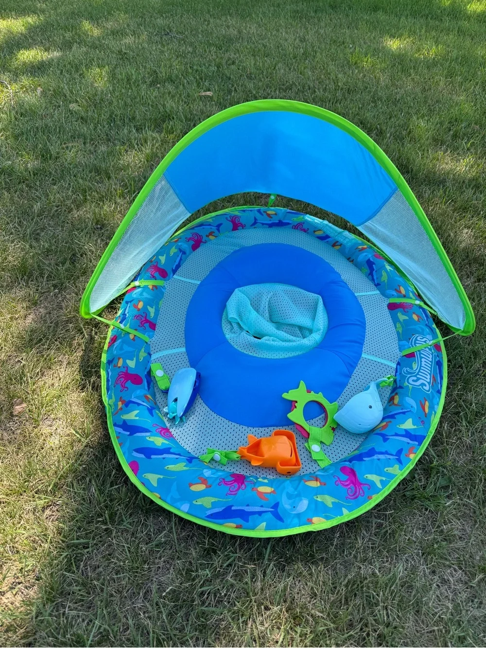 Inflatable Baby Float with Canopy - Blue & Green